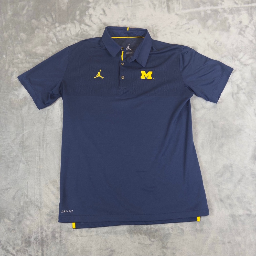 Jordan Polo Shirt Mens Medium Blue Michigan Wolverines Dri-FIT Jumpman NCAA